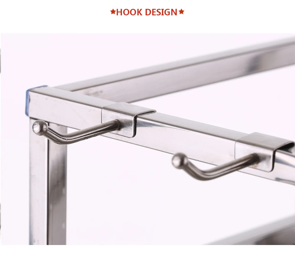 

2-Tiers Kitchen Shelf Stainless Steel Seasoning Shelf Kitchen Shelf Rack Organizer Spice Storage Rack with Hanging Hook