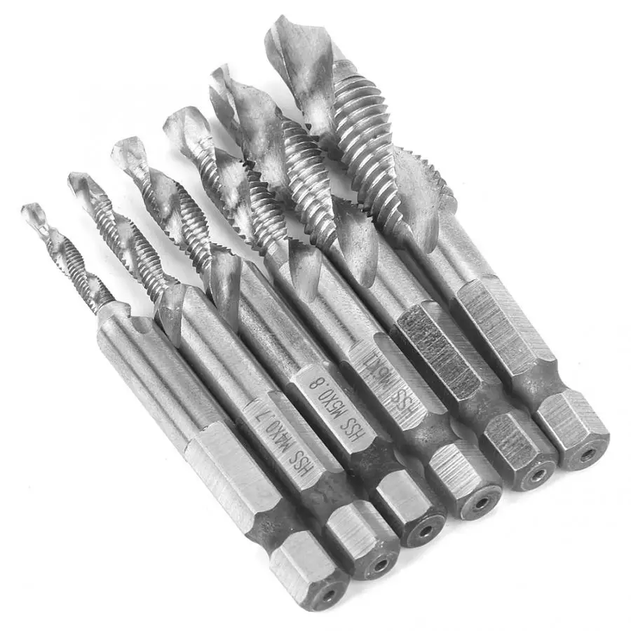 1 pcs HSS Silver 6.35mm Hex Shank Tap Drill Bit Set M5 15mm Through Hole Inner Chip Removal Tap Drill 