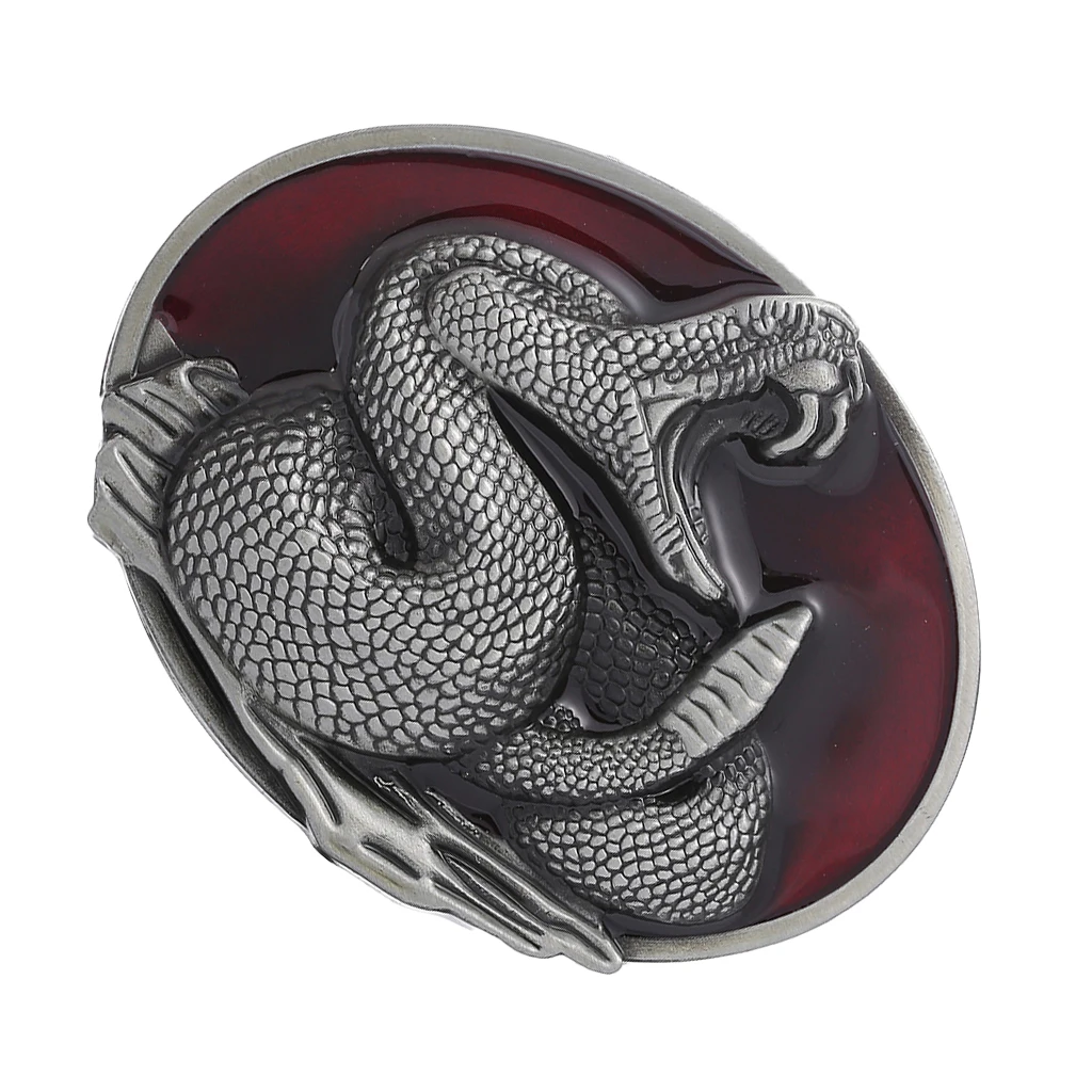 Western Snake Belt Buckle - Cowboy Rodeo Accessories - Antique Silver