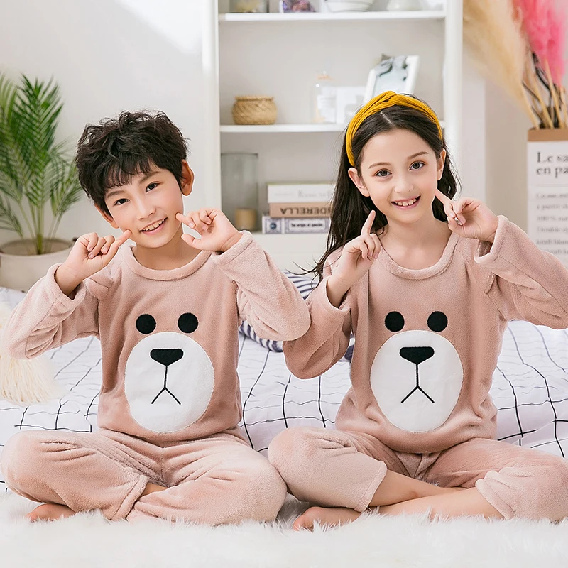 Теплый фланелевый детский пижамный комплект для маленьких девочек и мальчиков; повседневный костюм с героями мультфильмов; детская одежда для сна с длинными рукавами; пижамные комплекты