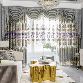 

Luxury Europe Chenille Embroidered Floral Curtain Window for living Room Bedroom Tulle Treatment Drapes Blackout Fabrics S105&40