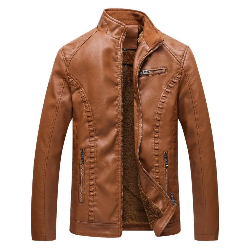 

Mens Thick Warm Leather 2019 Autumn And Winter New Fashionable Versatile Clothing Durable Motorcycle Jacket Casual Slim Men Coat