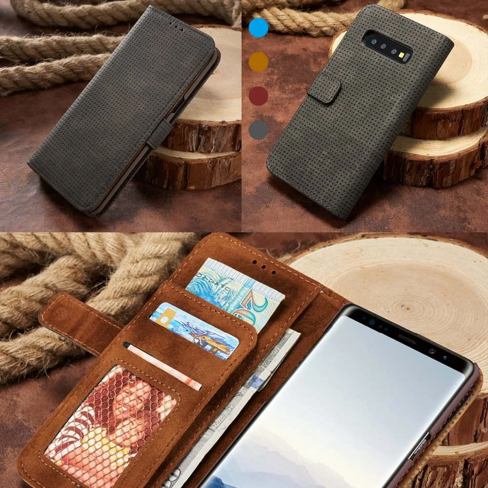 Чехол для samsung Galaxy S10 Plus, винтажный сетчатый дышащий чехол-книжка из кожи Magentic Wallet, чехол для samsung S10 5G S10 E S9