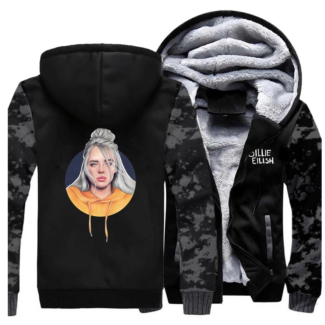 Billie Eilish, забавные,, зимние, мужские толстовки, теплые, мужские, утолщенные, негабаритные, с капюшоном, толстовка, Ретро стиль, пальто, высокое качество, мужская куртка