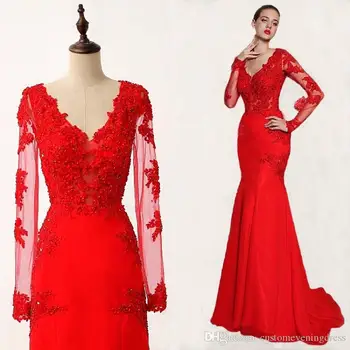 

abiye gece elbisesi vestido de festa longo robe de soiree 2019 deep v-neck red lace appliques cheap long Formal evening dress