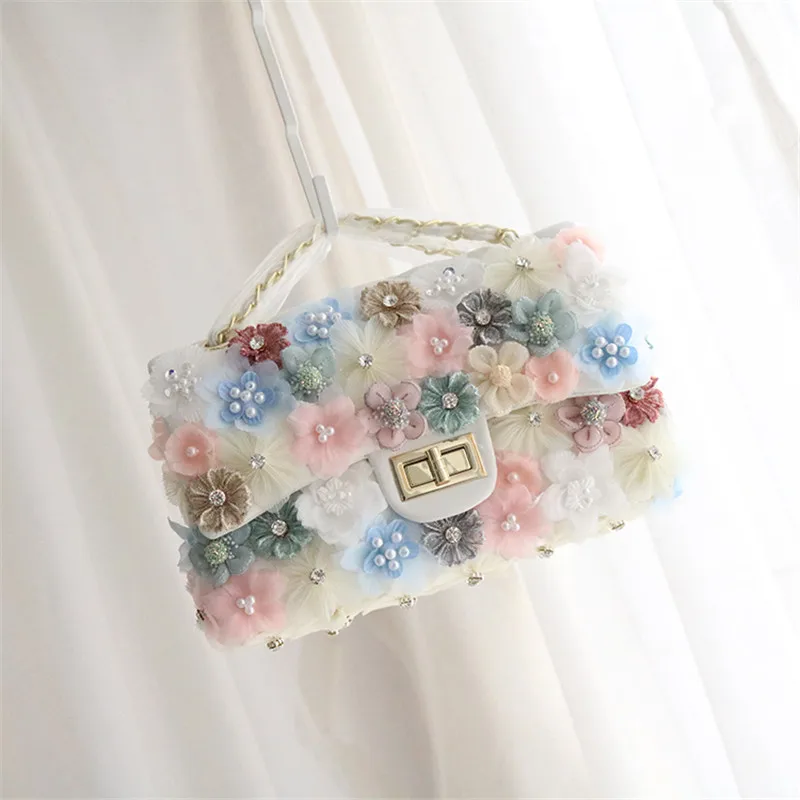 

2019 Summer New Female Generous Bag Hand Shoulder Messenger Bag Pearl Flower Rhombic Chain Bag Small Fairy Bag Women Handbags