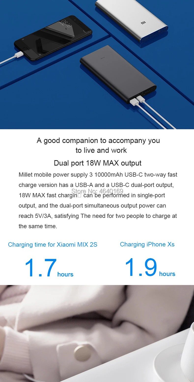 Xiaomi power Bank 10000mAh 3 Dual USB выход s 18W QC3.0 Быстрая зарядка для мобильного телефона Быстрая зарядка внешний блок питания