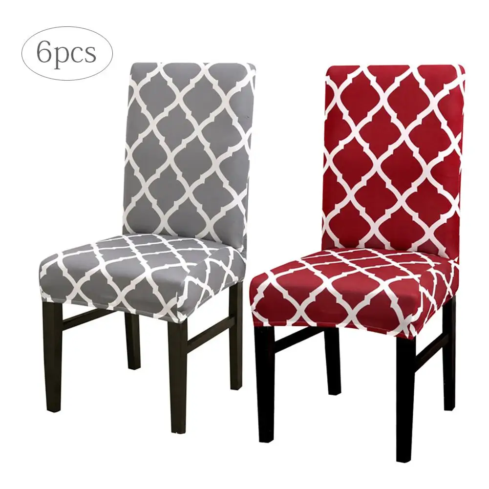

6PC Chair Cover Nordic Geometric Elastic Chair Covers Hotel Stool Table Dining Flower Printing Removable Chair Cover For Banquet
