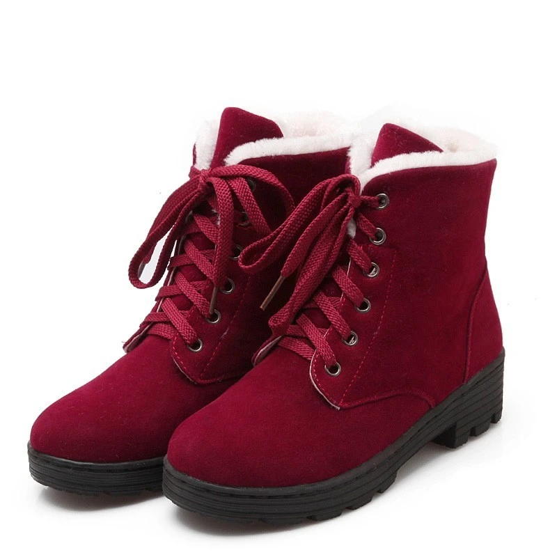 Зимние ботинки на шнуровке; женские зимние полусапожки; женская модная теплая обувь на среднем квадратном каблуке; женские ботильоны красного, черного, абрикосового цвета; A278
