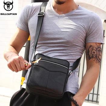 

BULLCAPTAIN Men's Tote Leather Zipper Crossbody Bag Well-Known Brand New Fashion Men's Leather Crossbody Bag Men's Shoulder Bag