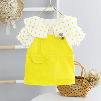 

2020 Summer Girls Sets Baby Dot Shirt and Strap Dress