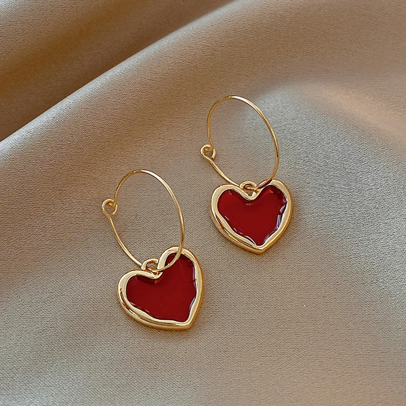 Corea 2021 New Trendy Wine Red Love Orecchini Simple Temperament Net Red Wild Personality Orecchini Ear Jewelry