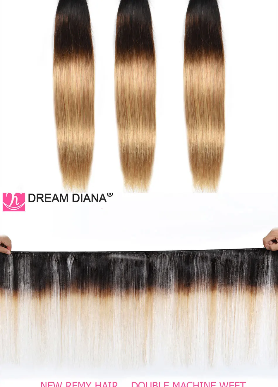 DreamDiana эффектом деграде(переход от темного к бразильские волосы прямые волосы Омбре 4 Связки 1B/4/27 три тона 1"-26" L Волосы remy ткань Цветной человеческих волос