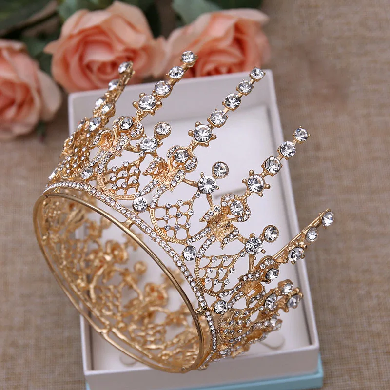 Свадебные комплекты ювелирных изделий барокко круглый набор с тиарой полный круг Корона Ожерелье Серьги Королева Принцесса пышный день рождения корона ребенок
