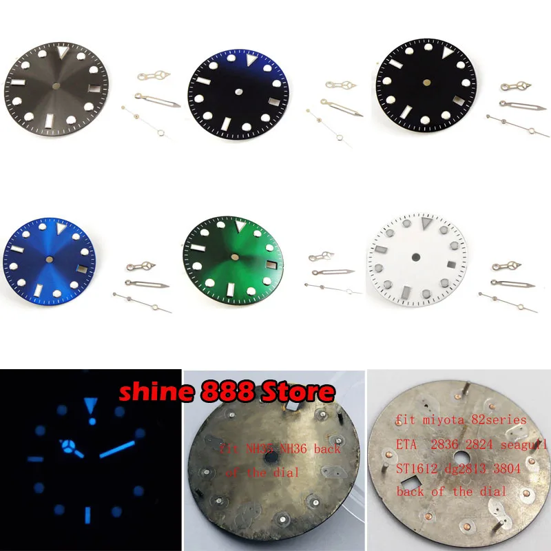 

28.5mm Sterile Watch Dial + Silver Watch hands Fit NH35 Movement Watch Accessories