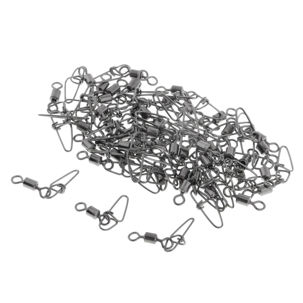 

50x Durable Rolling Swivel with Crosslock Snap Fishing Hook Line Connector 2# 4# 6# 8# 10# Gray
