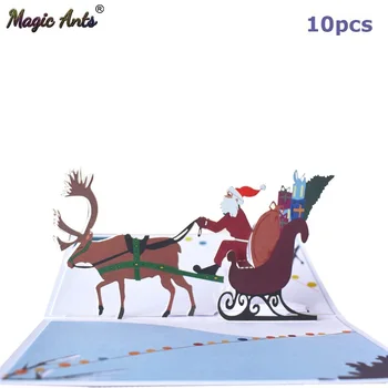 

10 Pack Christmas Card Colorful Printing Santa Claus Pop-Up Cards with envelope Stickers New Year Greeting Cards Gifts Card