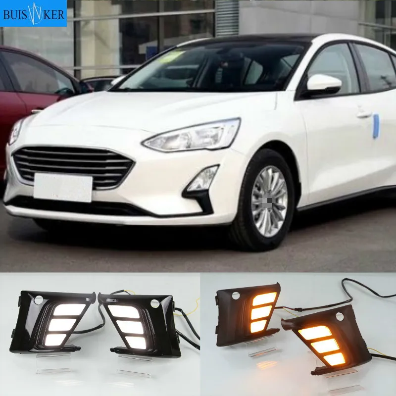 

Для Ford Focus 2019 Светодиодный дневной светильник желтый Поворотная сигнальная лампа реле Водонепроницаемый ABS 12В дневные ходовые огни лампы