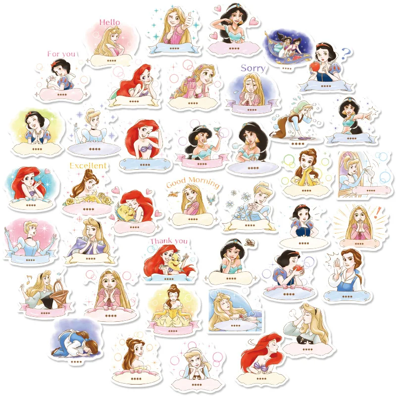 

40PCs Disney Cartoon Princess Hand Account Stickers Cute Stickers Mobile Phone Cup Notebook Waterproof Decorative Stickers