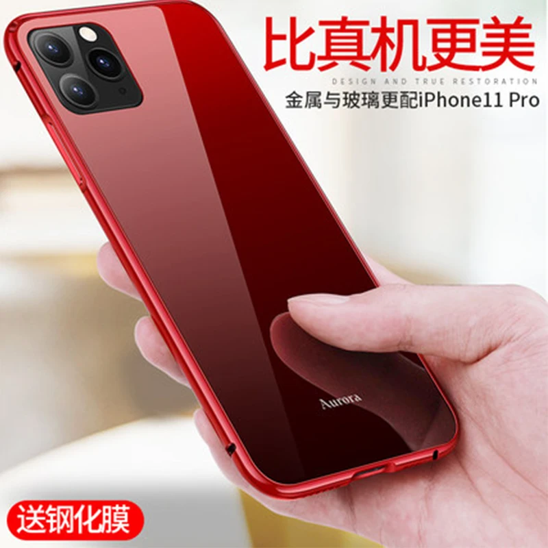 Роскошный металлический корпус для iphone 11 Pro Max, задняя крышка из закаленного стекла для iphone 11, алюминиевая рамка для iphone 11