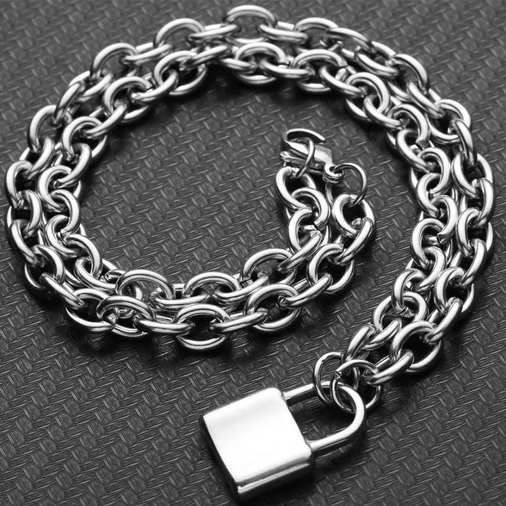 Stainless Steel Lock Pendant Necklace Punk Necklace Choker For Men Women Jewelry Gif Dropshipping 2