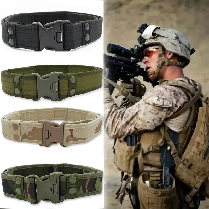 

Tactical Military Canvas Belt Men Outdoor Army Practical Camouflage Waistband with Plastic Buckle Military Training Equipment