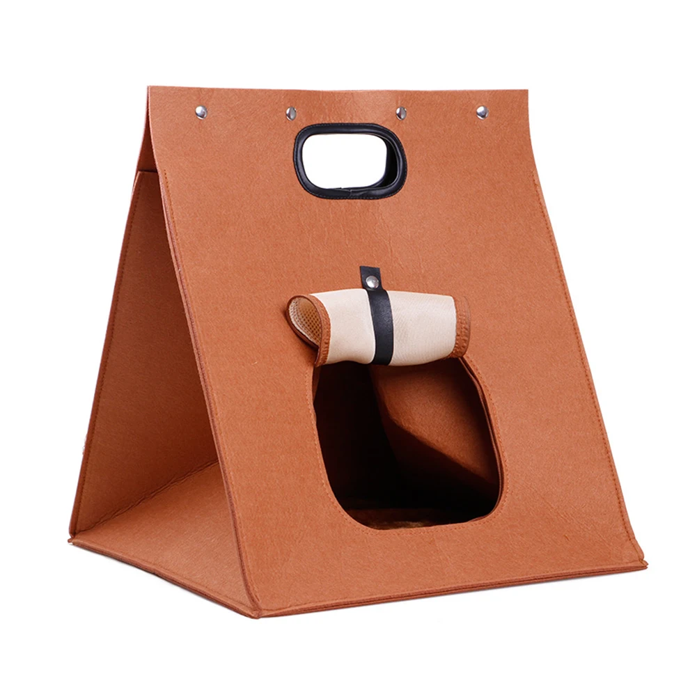 Brown Cattery Portable Foldable Cat Dog Pet Nest Kennel Tent Outgoing Detachable Washable Breathable - Color: Brown