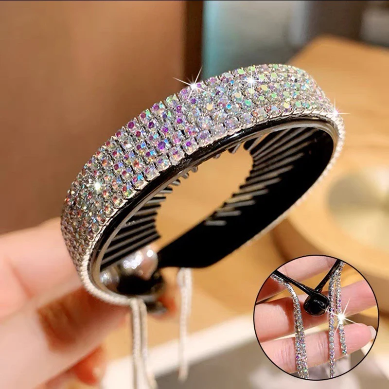 Women Elegant Luxury Rhinestone Tassel Ponytail Hair Claws Hair Clips Barrettes Hairpin Headband Fashion Hair Accessories hair ties for women