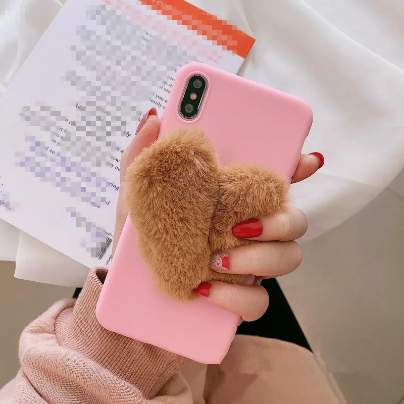 Милые розовые плюшевые чехлы для телефонов с сердечками для samsung Galaxy note 10 Plus Note 9, чехол для samsung S9 Plus S8 S7 Edge S10 e