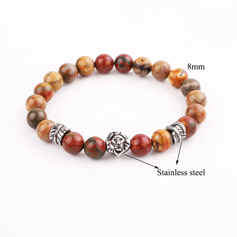 Men Bracelet Set New Design Stainless Steel Vintage Leaf Feather Charm Lion Natural Stone Genuine Leather Bracelet Men - Image 2
