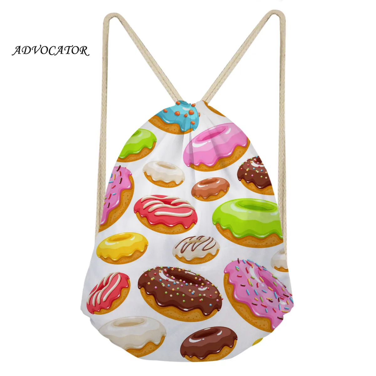 ADVOCATOR Girls Cute Donut 3D Pattern Drawsting Pouch Ladies String Backpack Women Sport Shoes Bag for Your Logo Torba Sportowa - Цвет: as picture