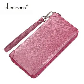 

Genuine Leather Fealme Wallet Women Long Zipper Purse Large Capacity Soft Coin Pocket Ladies Credit Card Holder Pouch Money Bag