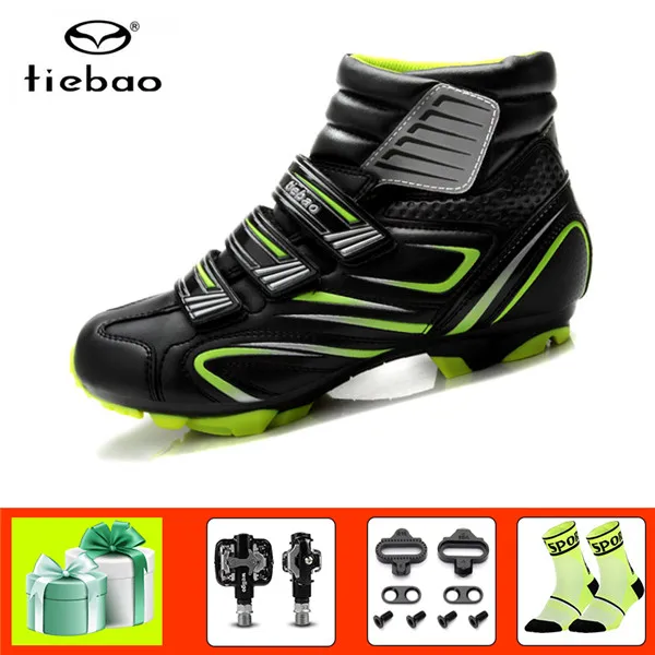 Tiebao Winter mountain bike shoes cycling sneakers men women self-locking warm snow cycling boots sapatilha ciclismo shoes - Color: Pedals for 1430 G