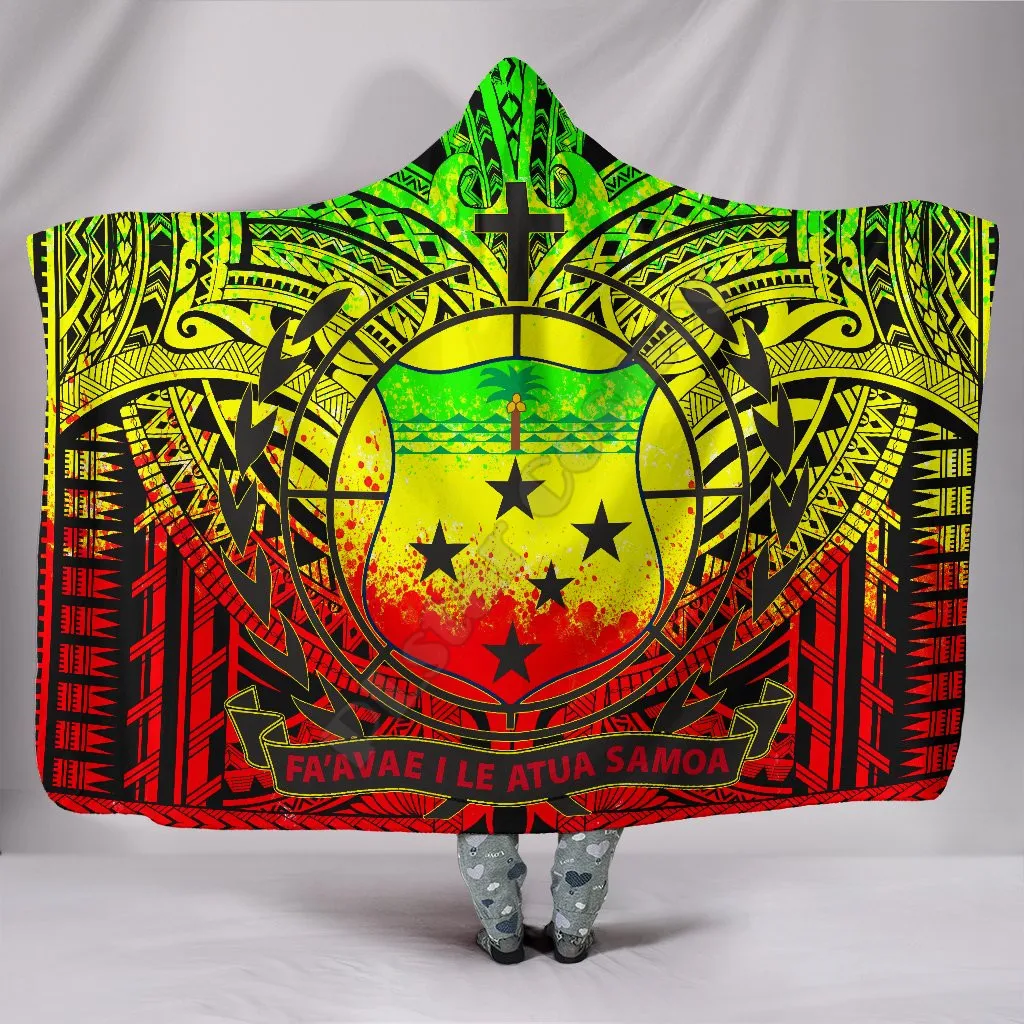 

Samoa Hooded Blanket Coat Of Arm Polynesian Patterns Reggae 3D printed Wearable Blanket Adults Kids Various Types Hooded Blanket