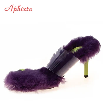 

Aphixta 8CM Heels Real Animal Flip Flops Women Slippers Woman Thin Heel Shoes Mujer Transparent Open Toe Beach Outdoor Slides