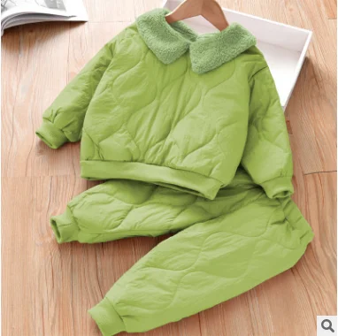 Детская одежда; новая зимняя одежда в Корейском стиле; детский утепленный костюм из двух предметов с хлопковой подкладкой; - Цвет: Green1