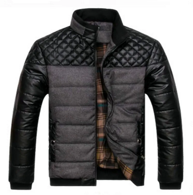 

Vogue Winter Spring Thick Men Jackets And Coats PU Patchwork Designer Fashion Mens Jackets Cotton Outerwear