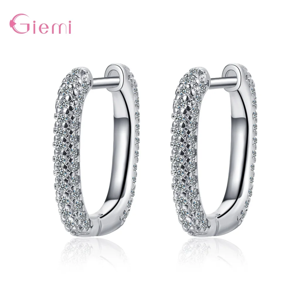 

Real Silver 925 Micro Dazzling Crystal Paved Hoop Earrings For Women Valentine Girl Gifts Wedding Statement Jewelry