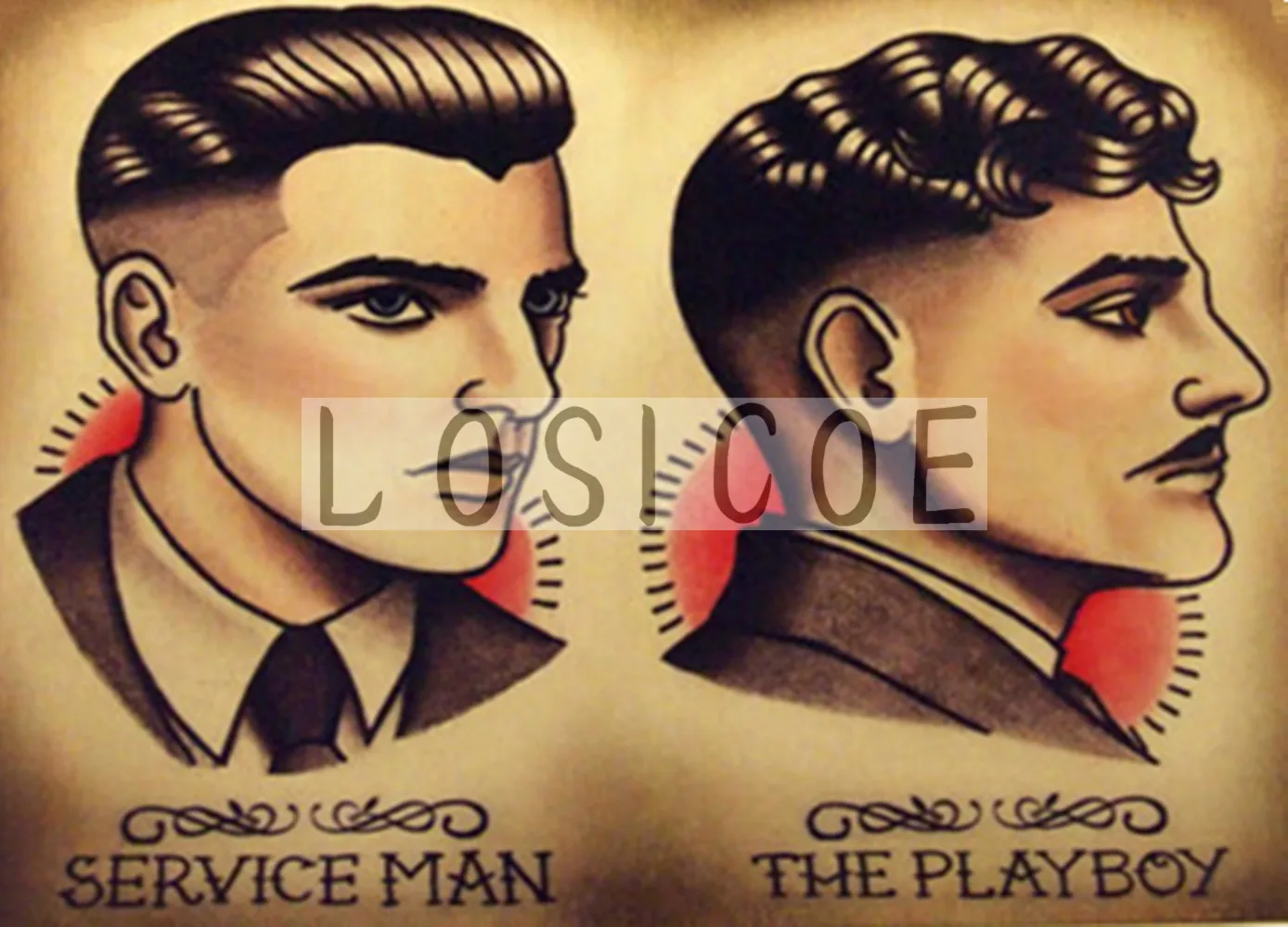 Hairdresser Tattoo Design Manuscript Painting Wall Art Retro Kraft Poster Sticker Barber Shop Home Decor | Дом и сад