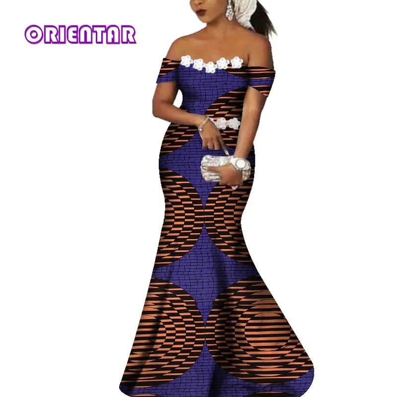 Элегантное женское платье в африканском стиле с принтом из хлопка с белыми цветами, женское вечернее платье макси без бретелек, Анкара, длинные платья WY4365 - Цвет: 8