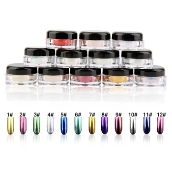 

HOT 12 Boxes Magic Mirror Chrome Effect Dust Shimmer Nail Art Powder 12 Colors + 12 Brushes New Sale Beauty