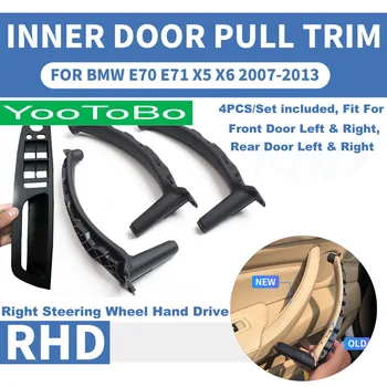 

4PCS/set LHD RHD Carbon Fiber Texture Car Left Right Inner Interior Door Pull Handle Trim Cover For BMW E70 E71 X5 X6