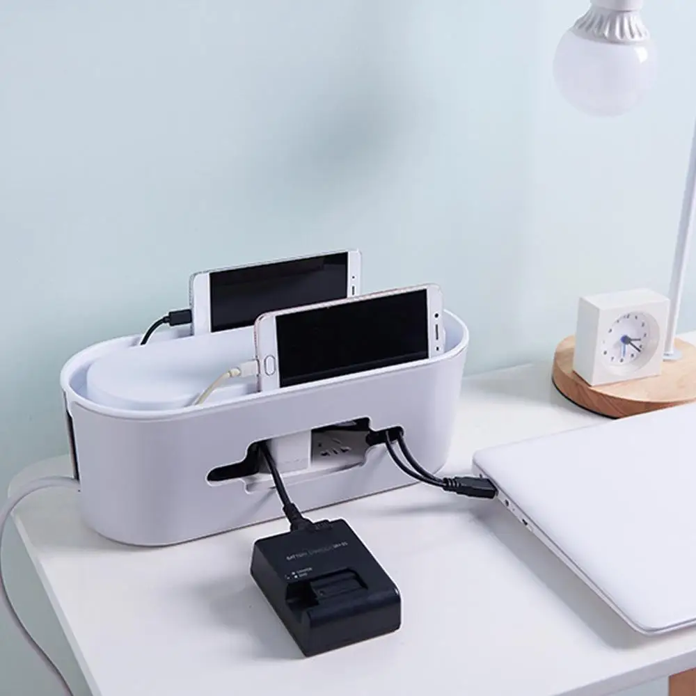 Power Socket Cord Row Plug-In Board Desktop  Storage Box Wire Wireless Finishing Box With Mobile Phone Tablet Holder Stand