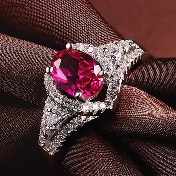

Ruby gemstones rose red crystal zircon diamonds rings for women white gold silver color jewelry bijoux classical fashion gifts