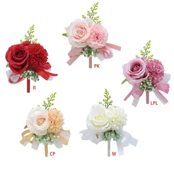 

Handmade Bridal Groom Wedding Boutonniere Pin Artificial Rose Sunflower Fake Berries Bowknot Lapel Brooch Party Suit Decoration