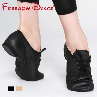 Quality Pig Leather Lace Up Jazz Dance Shoes Soft Ballet Dance Shoes Yoga Sneakers Black Tan Colors Men Women Training Shoes