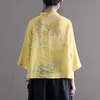 Women Loose Ramie Printed Shirt Tops Ladies Print Ramie Blouse Female 2020 Summer Ramie Stand Collar Shirts 5