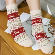 5 пар, новинка, зимние рождественские носки-трубы средней высоты в стиле ретро, Хлопковые женские теплые рождественские