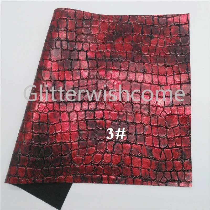 Glitterwishcome 21X29 см A4 Размер металлик Винтаж Крокодил зерна искусственная кожа ткань, синтетическая кожа листы для бантов, GM488A