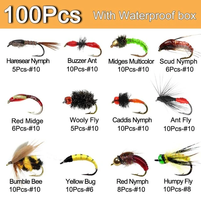 Fly Fishing Flies Assortment Kit 100pcs Dry Wet Nyphms Popper Streamer for Trout  Bass Steelhead Fish - AliExpress